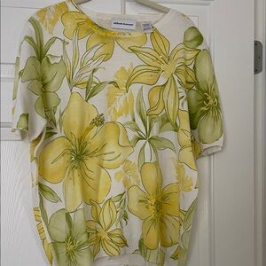 Alfred Dunner Yellow and Green Floral Sweater